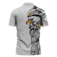 American Samoa Flag Day Zipper Polo Shirt Tribal Tattoo with Eagle White