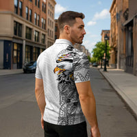 American Samoa Flag Day Zipper Polo Shirt Tribal Tattoo with Eagle White