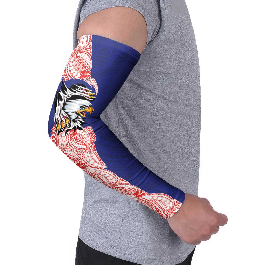 American Samoa Flag Day Arm Sleeves Tribal Tattoo with Eagle Blue-Red