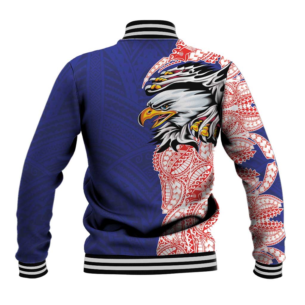 American Samoa Flag Day Baseball Jacket Tribal Tattoo with Eagle Blue-Red