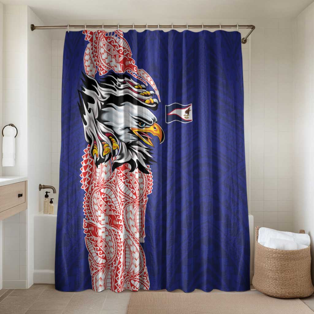 American Samoa Flag Day Bathroom Set Tribal Tattoo with Eagle Blue-Red
