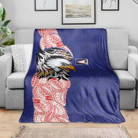 American Samoa Flag Day Blanket Tribal Tattoo with Eagle Blue-Red
