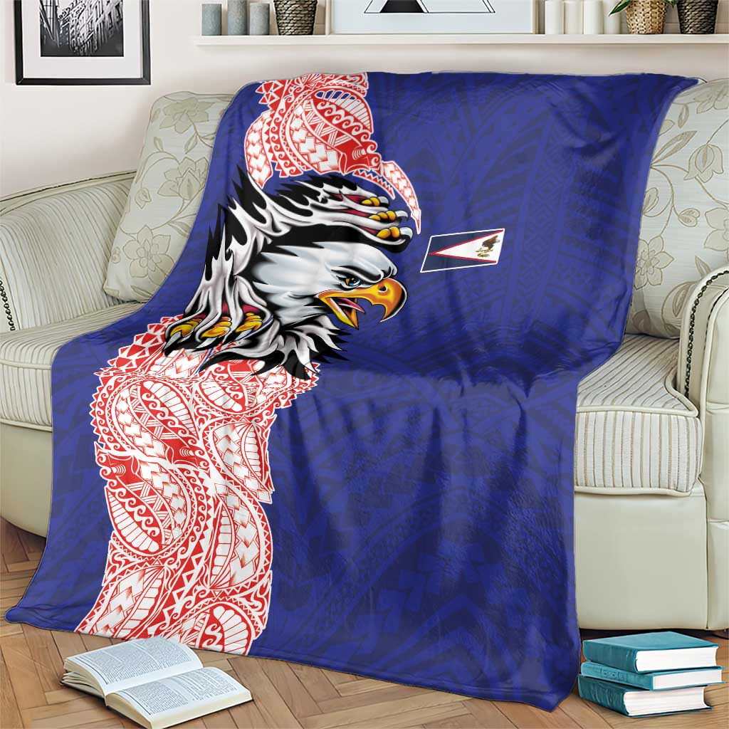 American Samoa Flag Day Blanket Tribal Tattoo with Eagle Blue-Red