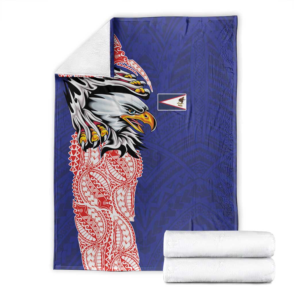 American Samoa Flag Day Blanket Tribal Tattoo with Eagle Blue-Red