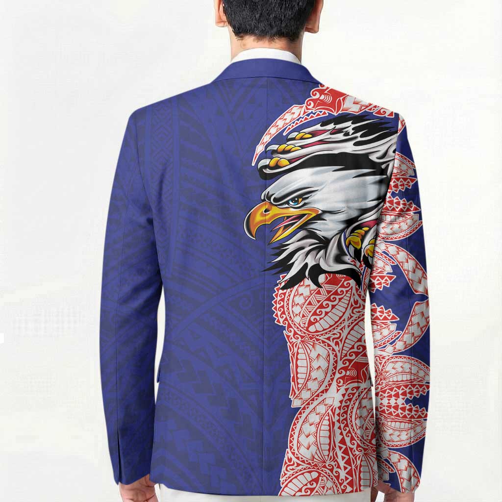 American Samoa Flag Day Blazer Tribal Tattoo with Eagle Blue-Red
