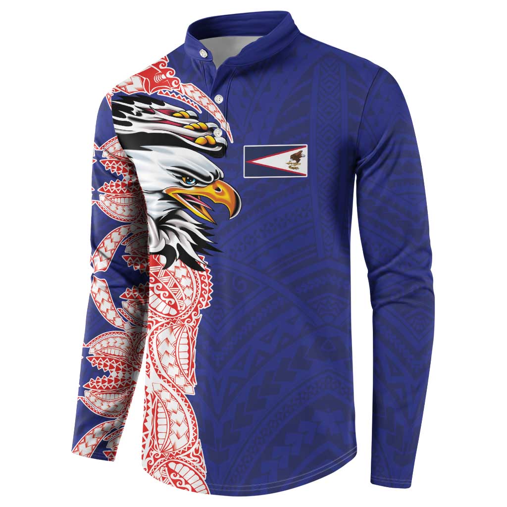American Samoa Flag Day Button Sweatshirt Tribal Tattoo with Eagle Blue-Red
