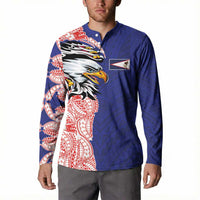 American Samoa Flag Day Button Sweatshirt Tribal Tattoo with Eagle Blue-Red
