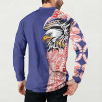 American Samoa Flag Day Button Sweatshirt Tribal Tattoo with Eagle Blue-Red