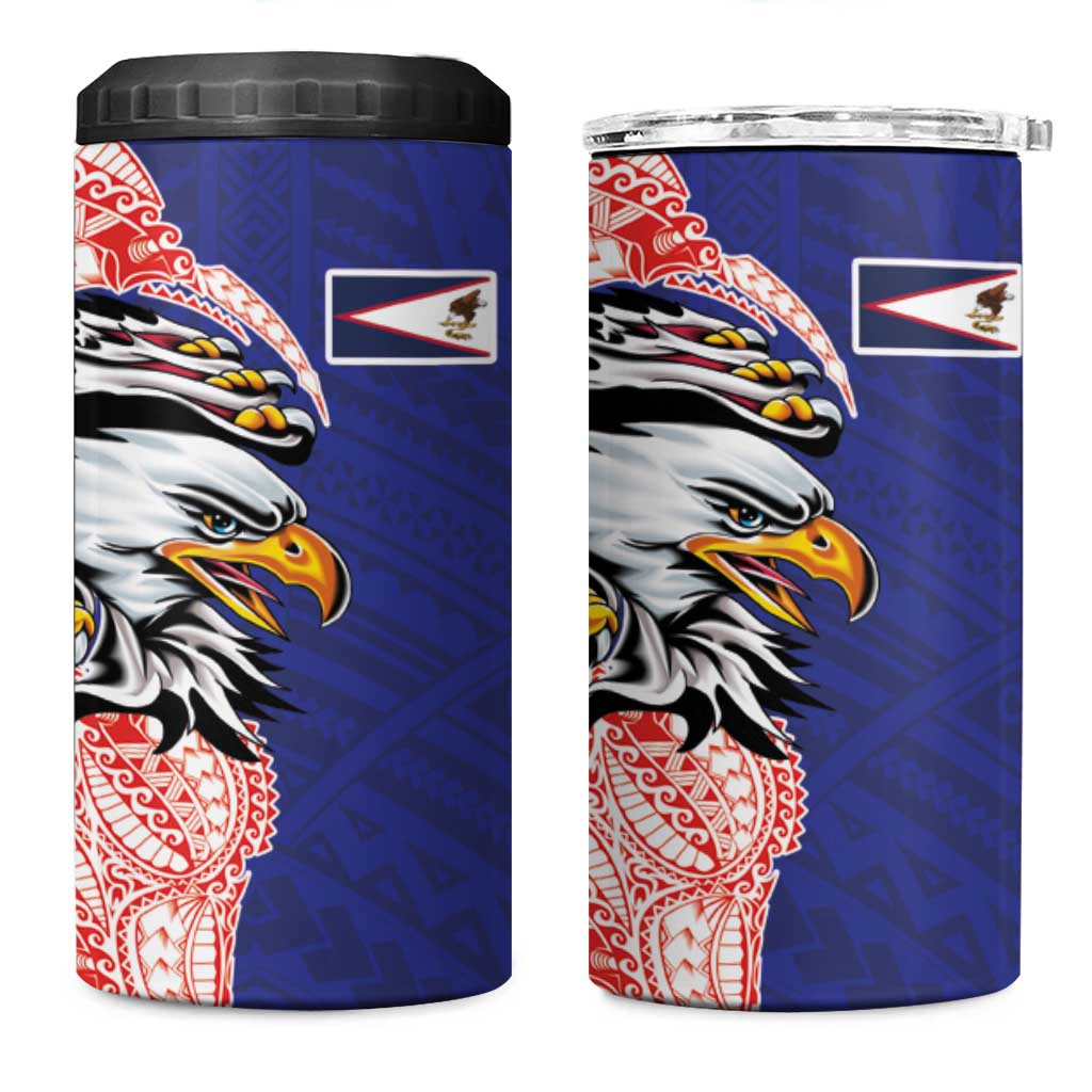American Samoa Flag Day 4 in 1 Can Cooler Tumbler Tribal Tattoo with Eagle Blue-Red LT03 One Size: 16 oz Blue - Polynesian Pride