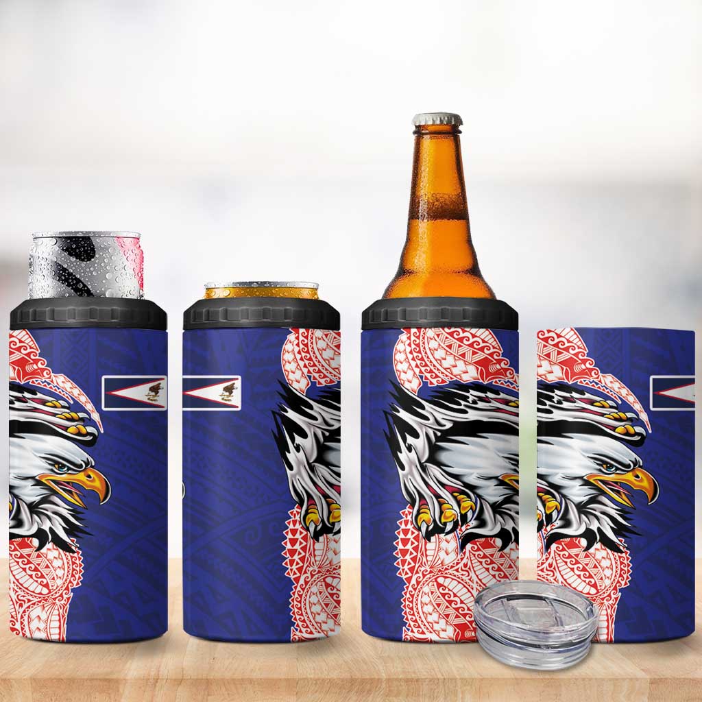 American Samoa Flag Day 4 in 1 Can Cooler Tumbler Tribal Tattoo with Eagle Blue-Red LT03 - Polynesian Pride