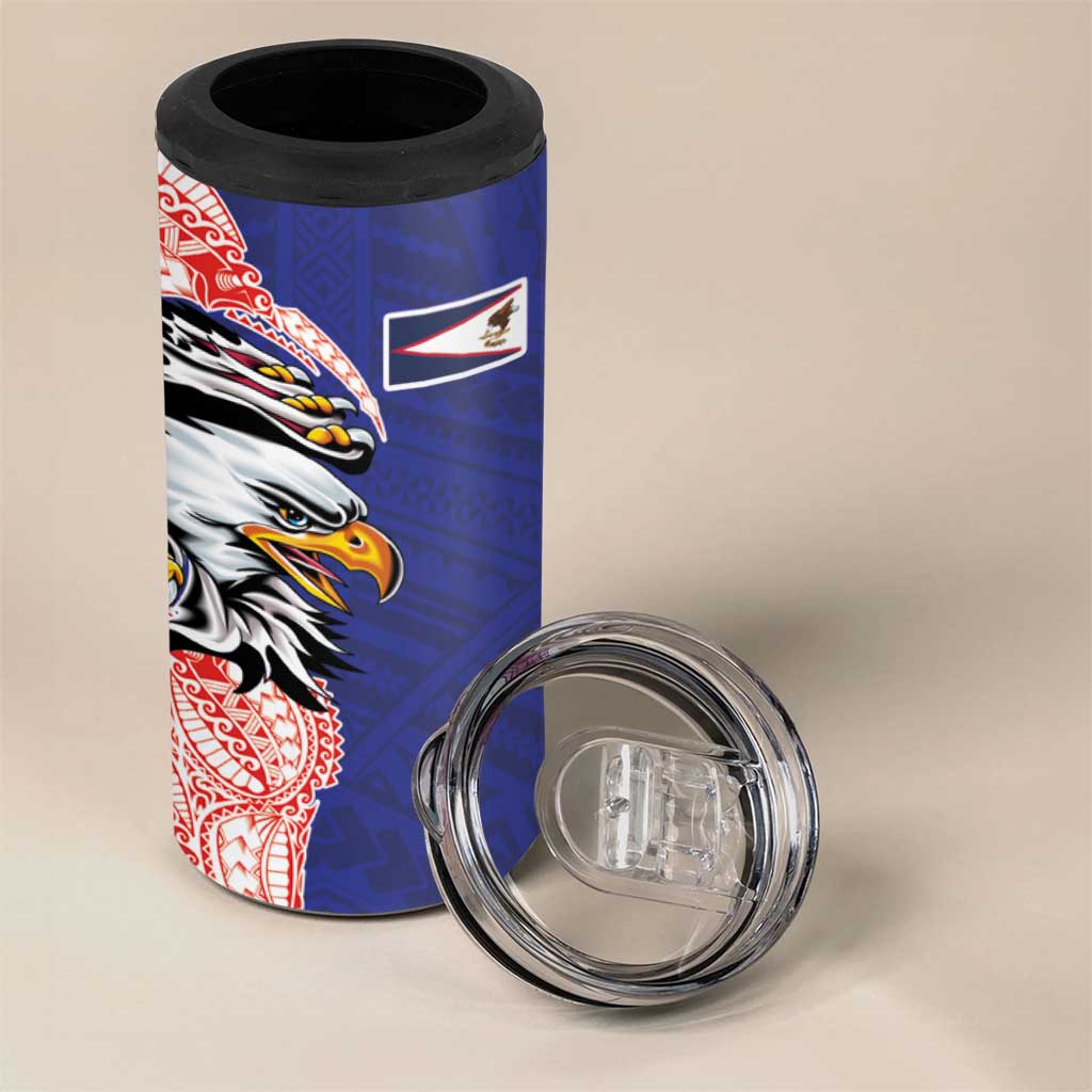 American Samoa Flag Day 4 in 1 Can Cooler Tumbler Tribal Tattoo with Eagle Blue-Red LT03 - Polynesian Pride