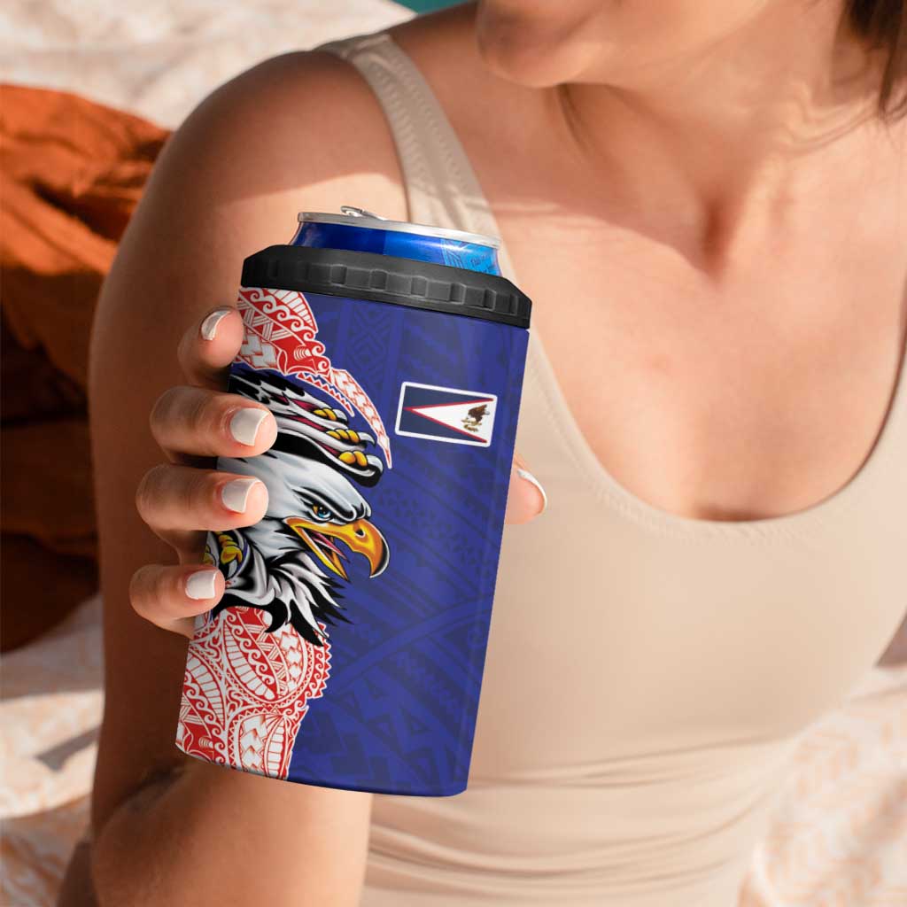 American Samoa Flag Day 4 in 1 Can Cooler Tumbler Tribal Tattoo with Eagle Blue-Red LT03 - Polynesian Pride