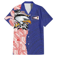 American Samoa Flag Day Family Matching Off The Shoulder Long Sleeve Dress and Hawaiian Shirt Tribal Tattoo with Eagle Blue-Red LT03 Dad's Shirt - Short Sleeve Blue - Polynesian Pride