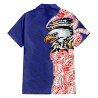 American Samoa Flag Day Family Matching Off The Shoulder Long Sleeve Dress and Hawaiian Shirt Tribal Tattoo with Eagle Blue-Red LT03 - Polynesian Pride
