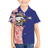 American Samoa Flag Day Kid Hawaiian Shirt Tribal Tattoo with Eagle Blue-Red LT03 Kid Blue - Polynesian Pride