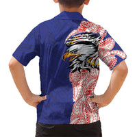 American Samoa Flag Day Kid Hawaiian Shirt Tribal Tattoo with Eagle Blue-Red LT03 - Polynesian Pride