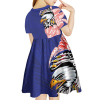 American Samoa Flag Day Kid Short Sleeve Dress Tribal Tattoo with Eagle Blue-Red LT03 - Polynesian Pride