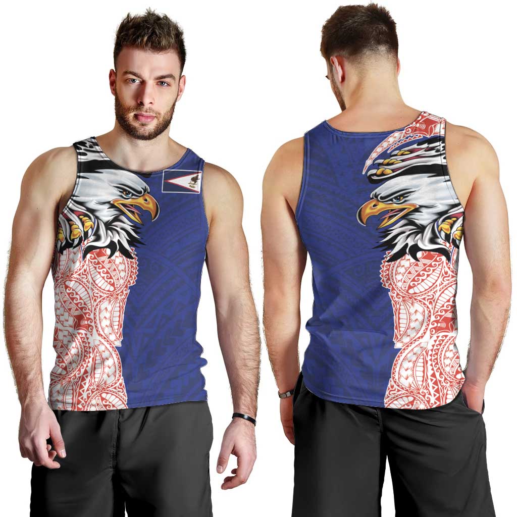 American Samoa Flag Day Men Tank Top Tribal Tattoo with Eagle Blue-Red