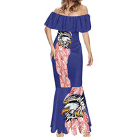 American Samoa Flag Day Mermaid Dress Tribal Tattoo with Eagle Blue-Red LT03 - Polynesian Pride