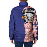 American Samoa Flag Day Padded Jacket Tribal Tattoo with Eagle Blue-Red