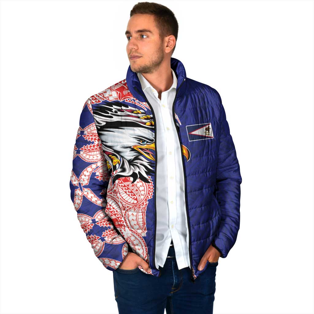 American Samoa Flag Day Padded Jacket Tribal Tattoo with Eagle Blue-Red