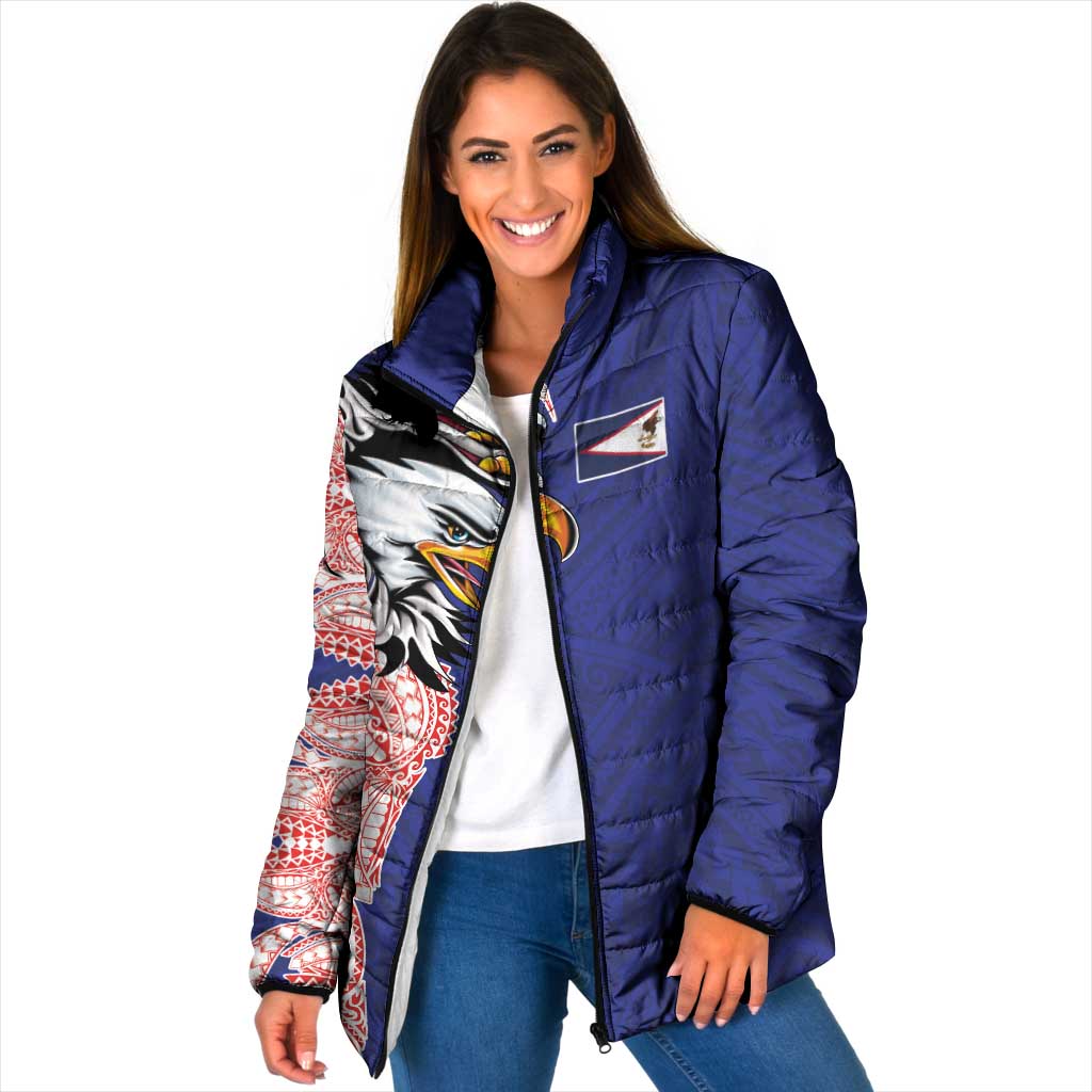American Samoa Flag Day Padded Jacket Tribal Tattoo with Eagle Blue-Red