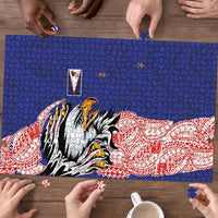 American Samoa Flag Day Puzzle Tribal Tattoo with Eagle Blue-Red
