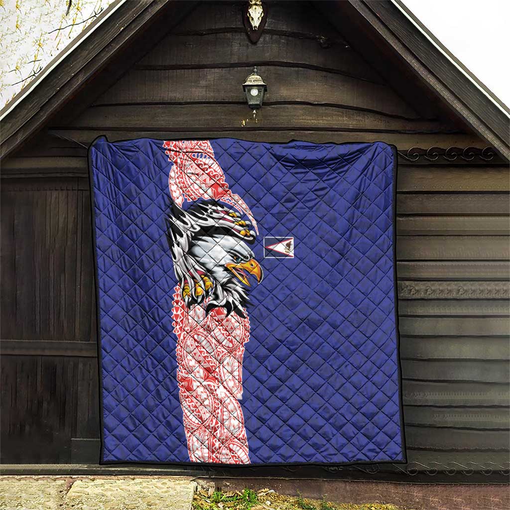 American Samoa Flag Day Quilt Tribal Tattoo with Eagle Blue-Red
