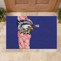 American Samoa Flag Day Rubber Doormat Tribal Tattoo with Eagle Blue-Red