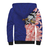 American Samoa Flag Day Sherpa Hoodie Tribal Tattoo with Eagle Blue-Red