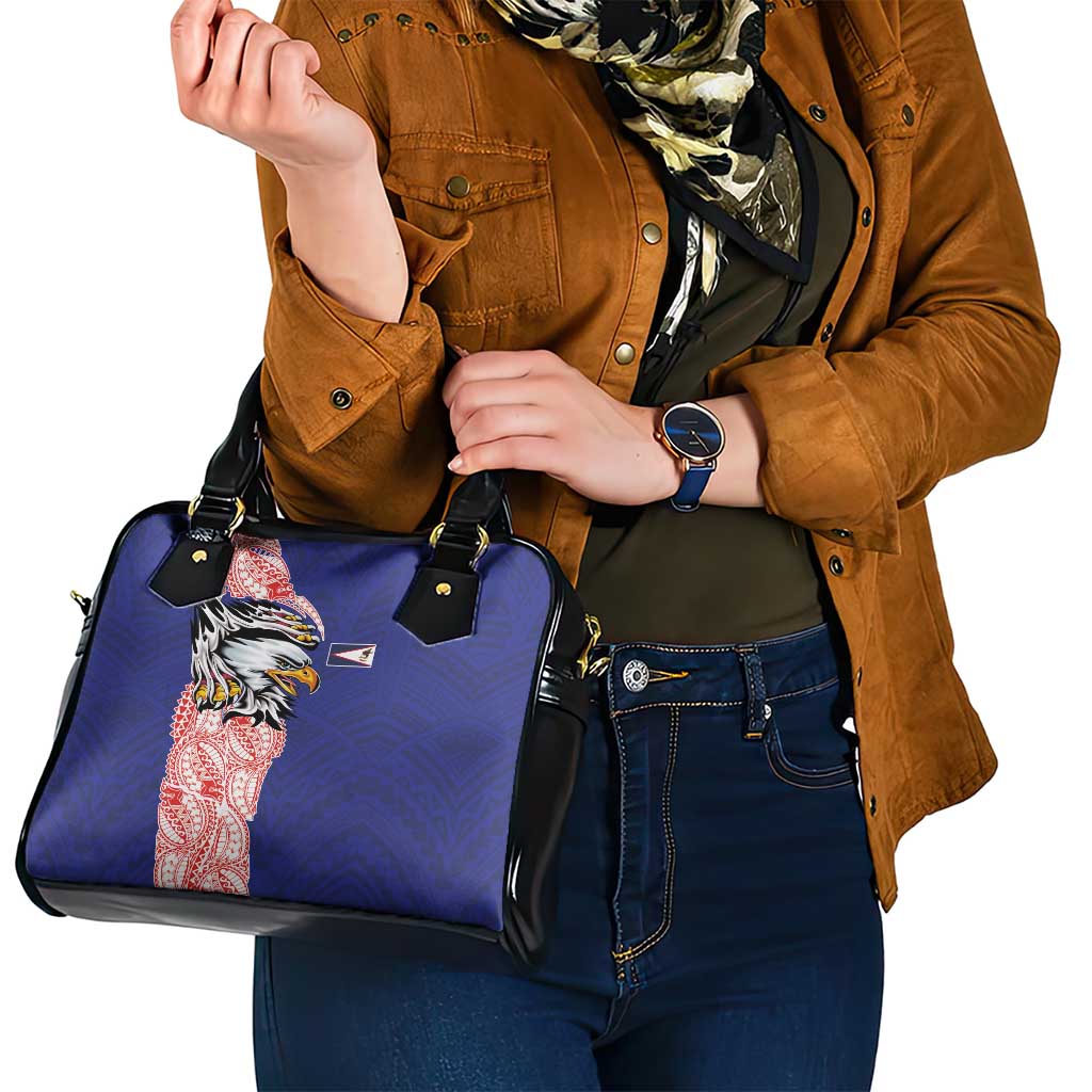American Samoa Flag Day Shoulder Handbag Tribal Tattoo with Eagle Blue-Red