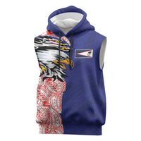 American Samoa Flag Day Sleeveless Hoodie Tribal Tattoo with Eagle Blue-Red LT03 Blue - Polynesian Pride