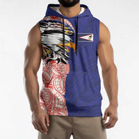American Samoa Flag Day Sleeveless Hoodie Tribal Tattoo with Eagle Blue-Red LT03 - Polynesian Pride