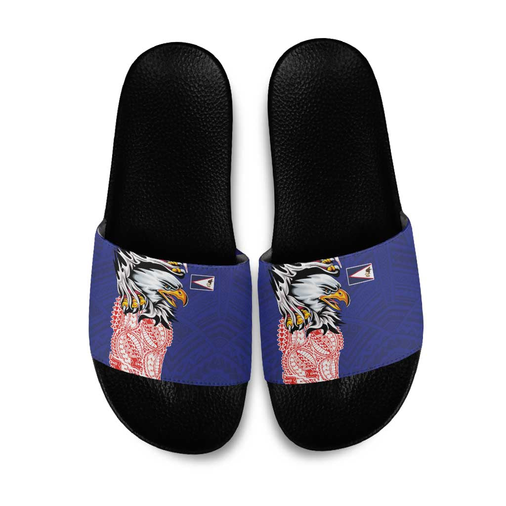 American Samoa Flag Day Slide Sandals Tribal Tattoo with Eagle Blue-Red