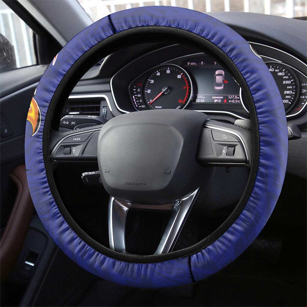 American Samoa Flag Day Steering Wheel Cover Tribal Tattoo with Eagle Blue-Red