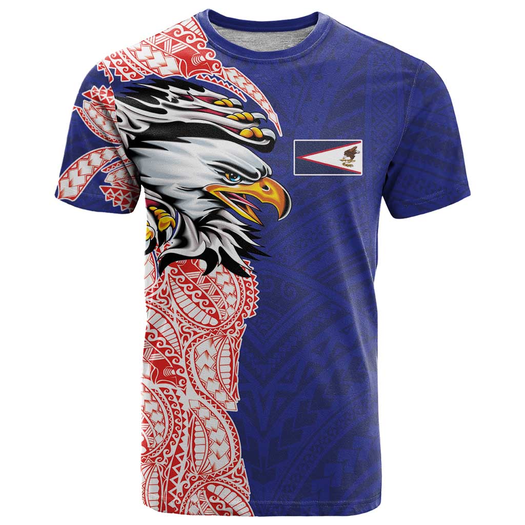 American Samoa Flag Day T Shirt Tribal Tattoo with Eagle Blue-Red