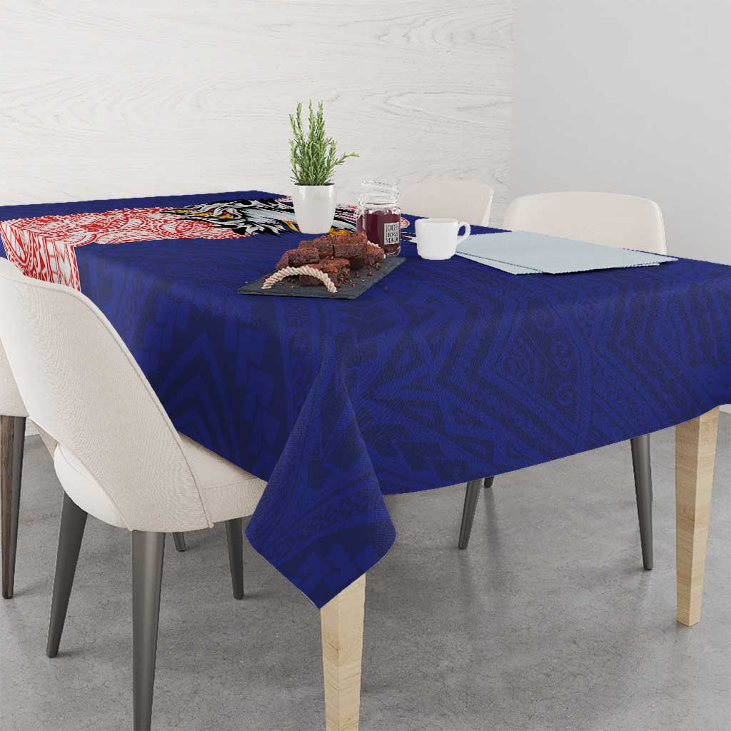 American Samoa Flag Day Tablecloth Tribal Tattoo with Eagle Blue-Red