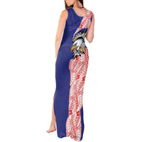American Samoa Flag Day Tank Maxi Dress Tribal Tattoo with Eagle Blue-Red
