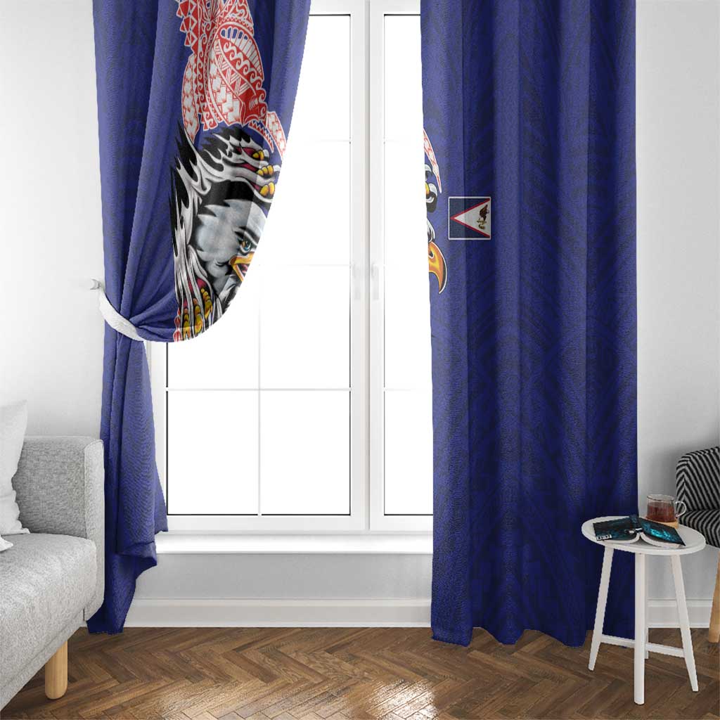 American Samoa Flag Day Window Curtain Tribal Tattoo with Eagle Blue-Red