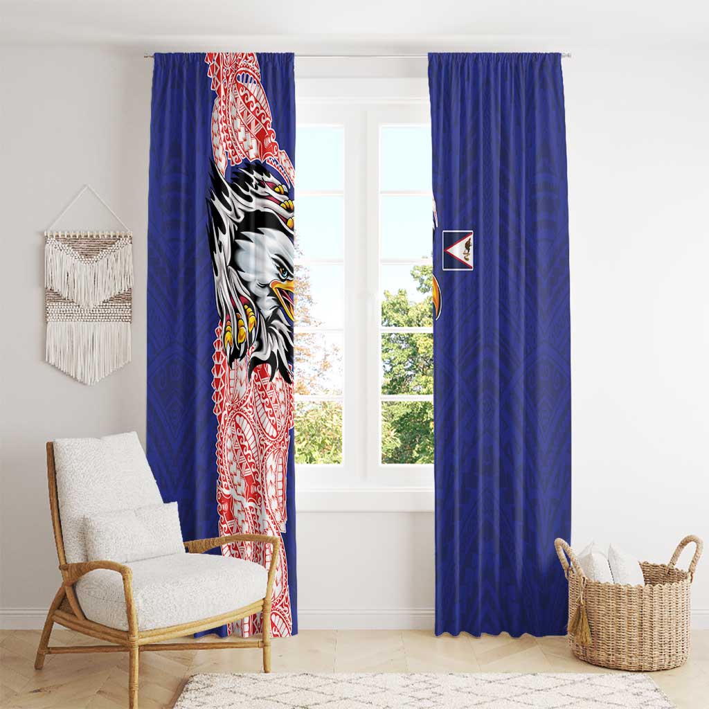 American Samoa Flag Day Window Curtain Tribal Tattoo with Eagle Blue-Red