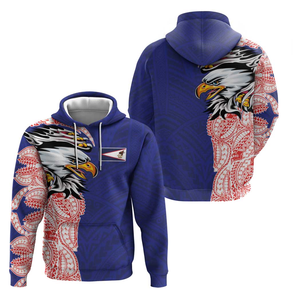 American Samoa Flag Day Zip Hoodie Tribal Tattoo with Eagle Blue-Red
