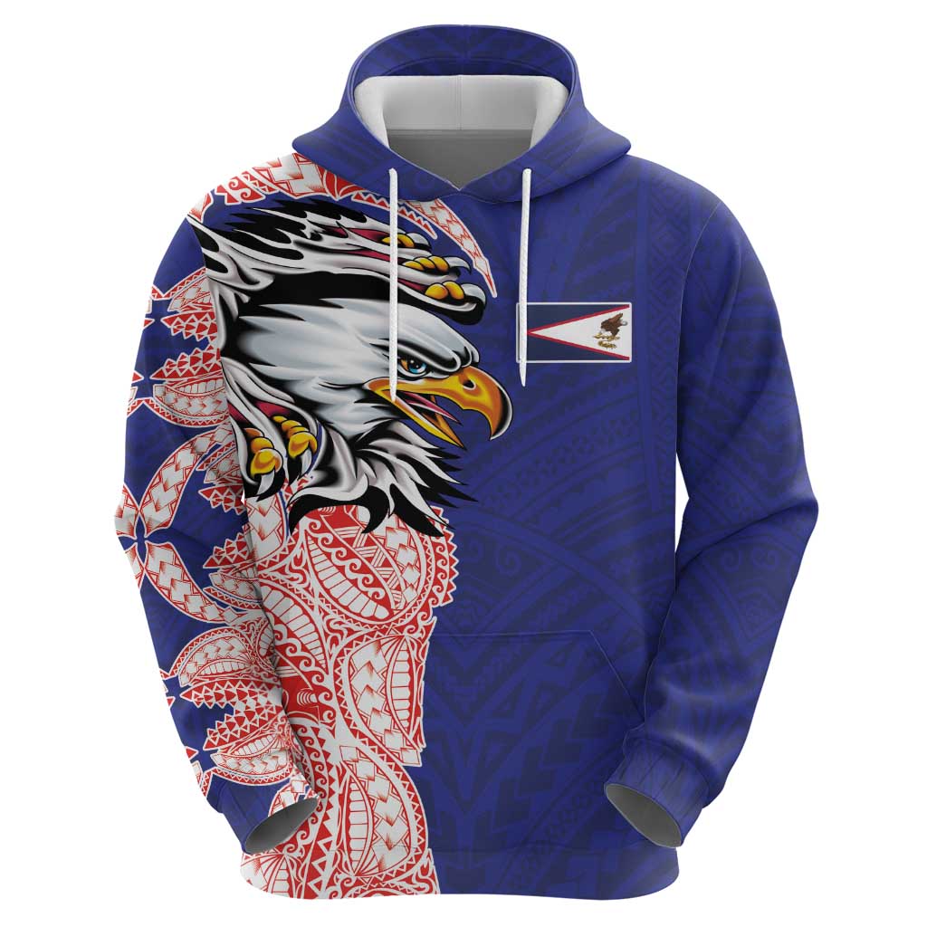 American Samoa Flag Day Zip Hoodie Tribal Tattoo with Eagle Blue-Red