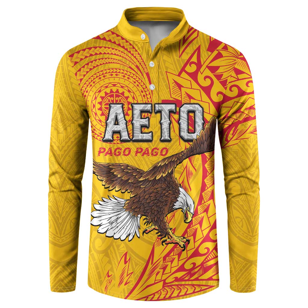 Personalised American Samoa Flag Day Button Sweatshirt Fautasi Race Pago Pago-Aeto Eagle Wings Tribal Style