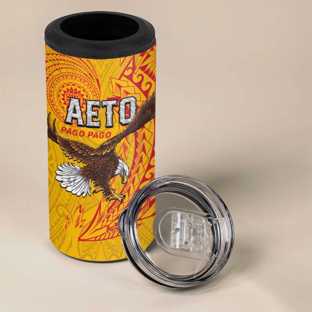 American Samoa Flag Day 4 in 1 Can Cooler Tumbler Fautasi Race Pago Pago-Aeto Eagle Wings Tribal Style