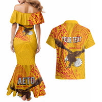Personalised American Samoa Flag Day Couples Matching Mermaid Dress and Hawaiian Shirt Fautasi Race Pago Pago-Aeto Eagle Wings Tribal Style
