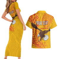 Personalised American Samoa Flag Day Couples Matching Short Sleeve Bodycon Dress and Hawaiian Shirt Fautasi Race Pago Pago-Aeto Eagle Wings Tribal Style