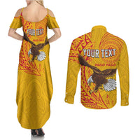 Personalised American Samoa Flag Day Couples Matching Summer Maxi Dress and Long Sleeve Button Shirt Fautasi Race Pago Pago-Aeto Eagle Wings Tribal Style