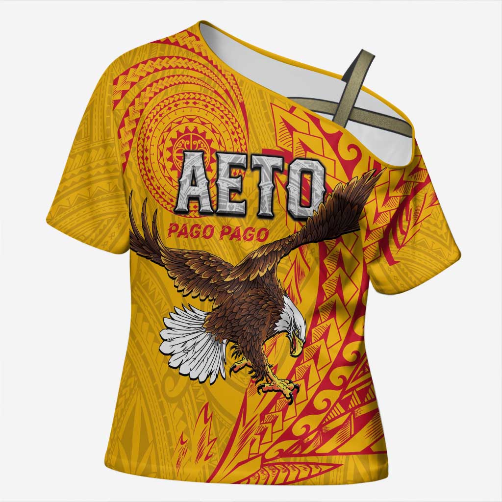 Personalised American Samoa Flag Day Cross Shoulder Shirt Fautasi Race Pago Pago-Aeto Eagle Wings Tribal Style