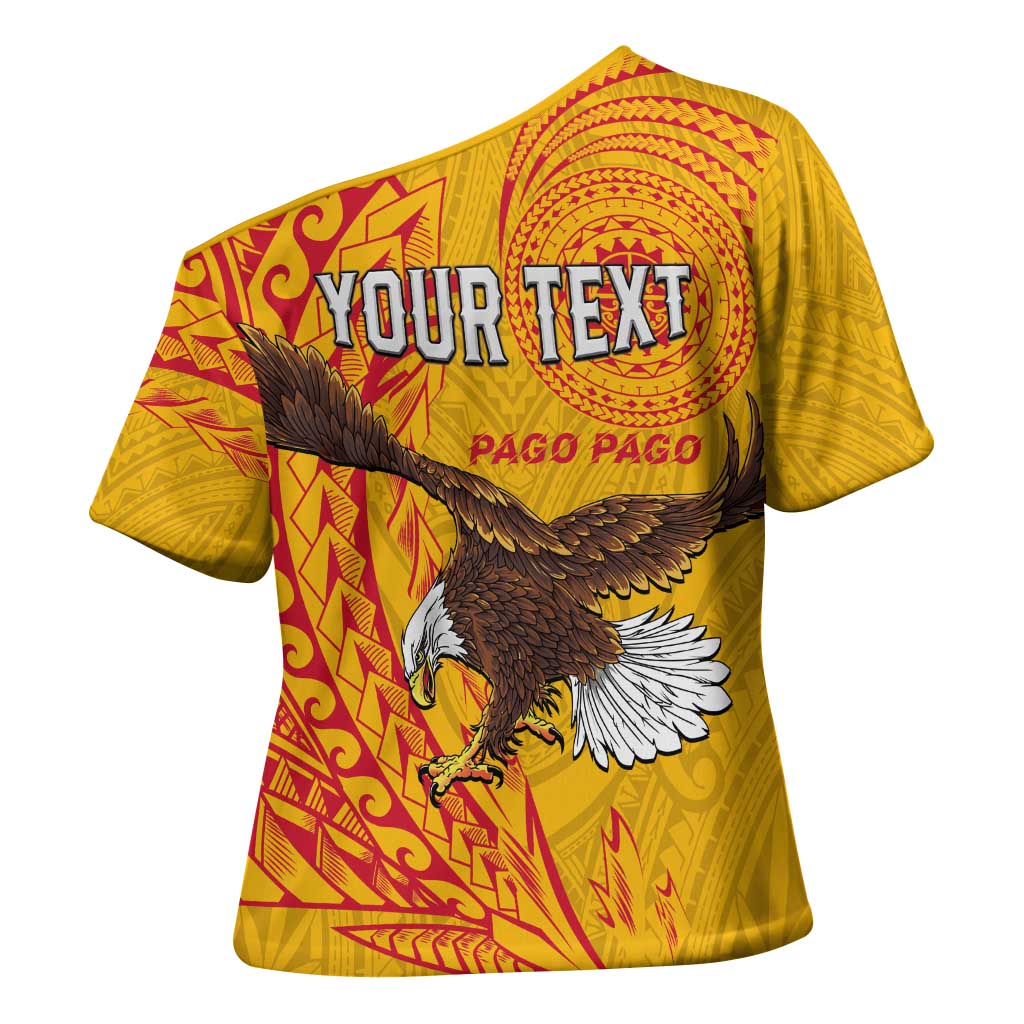 Personalised American Samoa Flag Day Cross Shoulder Shirt Fautasi Race Pago Pago-Aeto Eagle Wings Tribal Style
