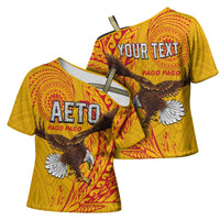 Personalised American Samoa Flag Day Cross Shoulder Shirt Fautasi Race Pago Pago-Aeto Eagle Wings Tribal Style
